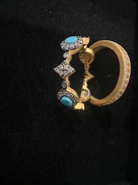 Freida Rothman Gold-Tone Turquoise & Crystal Crown 2 Ring Set - Women Jewelry